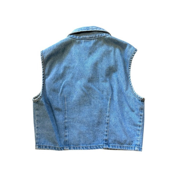 Vintage “Tickets” Blue Denim Crop Denim Vest Top - Picture 11 of 16